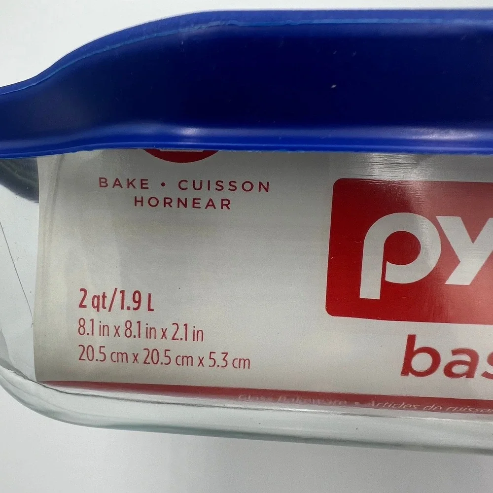 Pyrex 2qt Square Glass Baking Dish 8in Clear with Blue Lid New
